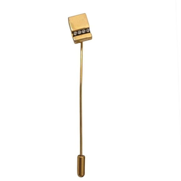 DANDY Stick Pin Gold Fill Black Inlaid Diamond Modernist Masculine Jewelry - Picture 4 of 11